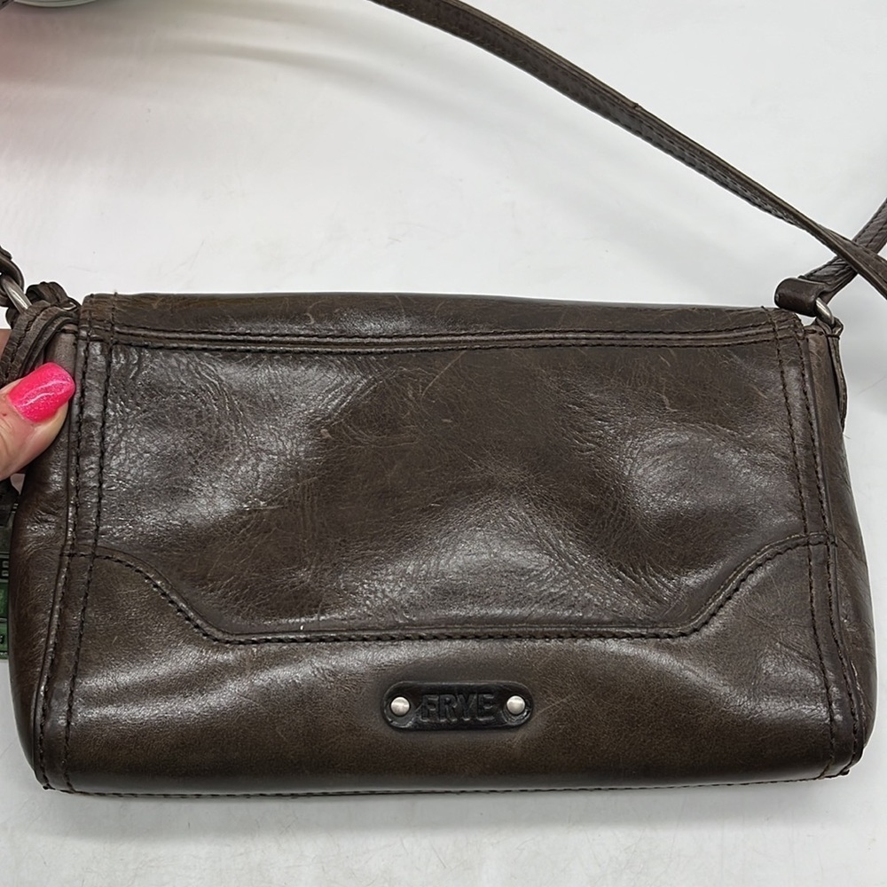 Frye Melissa Brown Leather fold over Crossbody Bag. BRN2366D - Picture 11 of 16